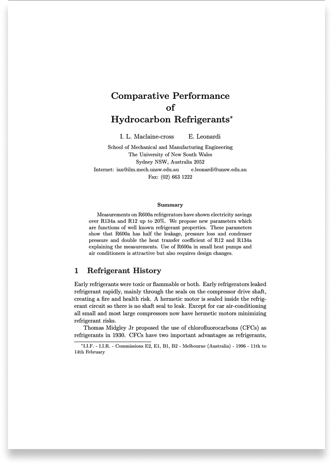 炭化水素冷媒の性能比較。